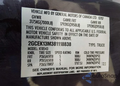 2008 Chevrolet Silverado 1500 Ltz z USA, uszkodzony, nr VIN 2GCEK13M381118838